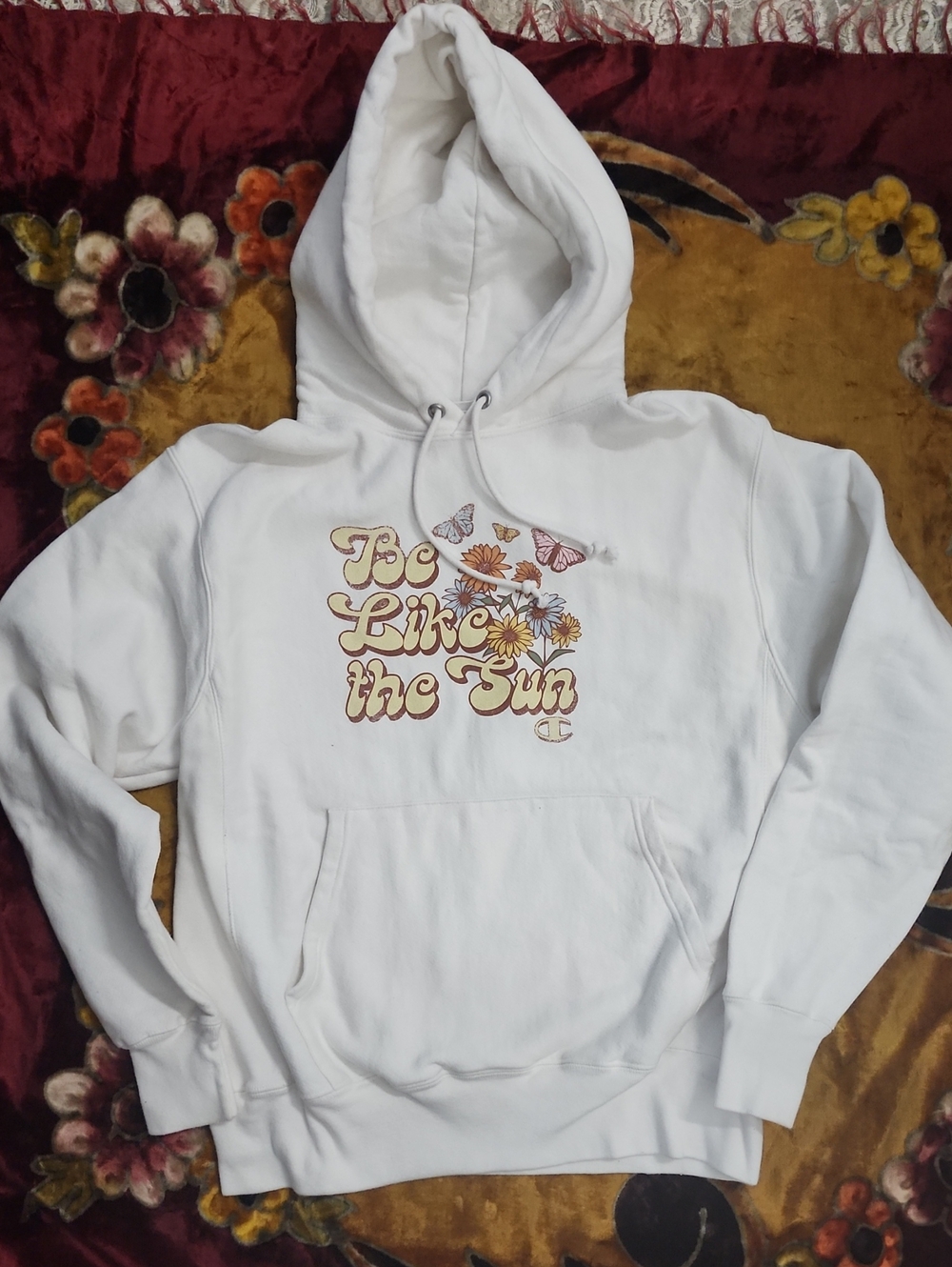 Vintage Champion White Reverse Weave "Be Like The Sun" Graphic  Hoodie -Blue Tag